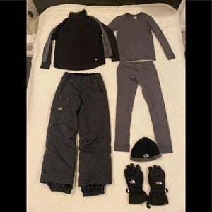 Kids black & grey ski wear, boys 12, North Face & Obermeyer, snow pants & gloves